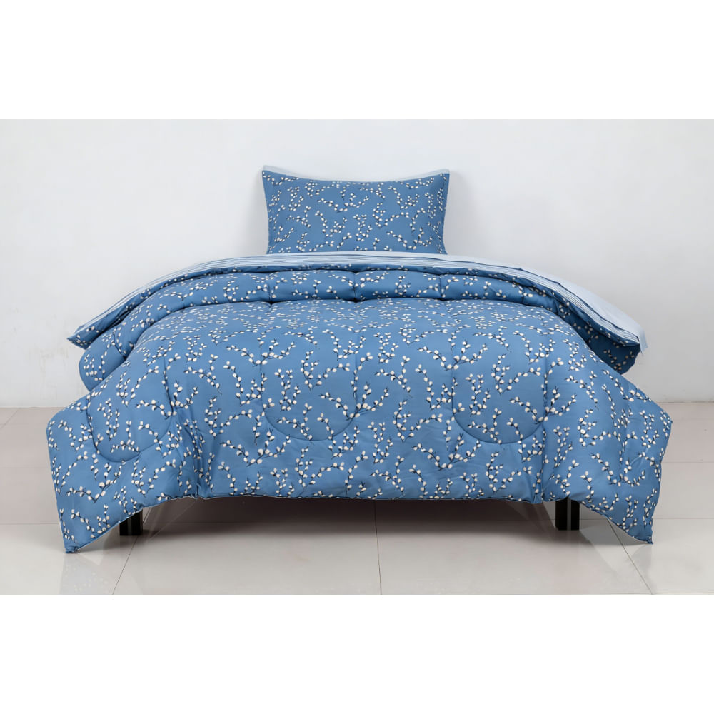 Set Edredon OI26 Micro Print Flores 1.5 Plazas