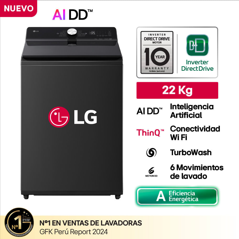Lavadora LG WT22OBTX 22Kg AI DD Inteligencia Artificial Negro