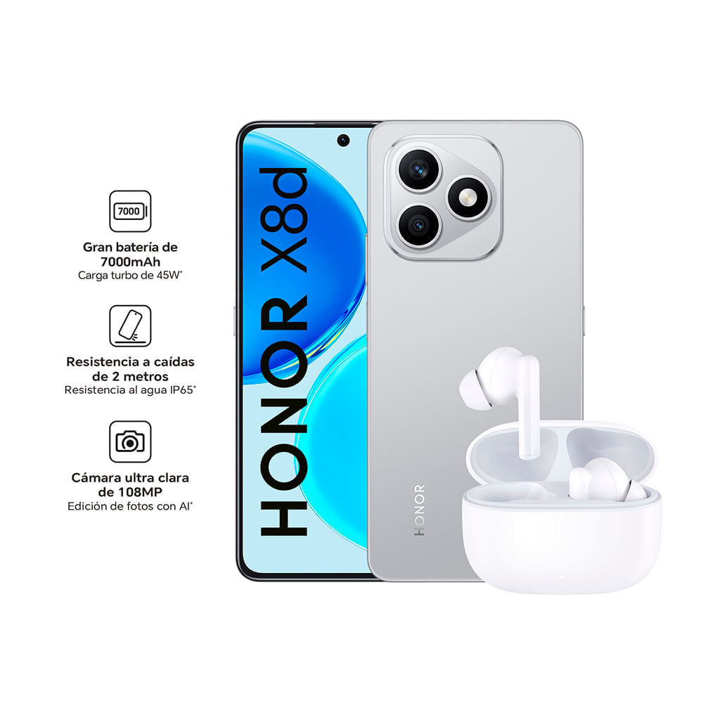 Celular Honor X8D 8GB + 256GB Silver + Buds X7 Lite