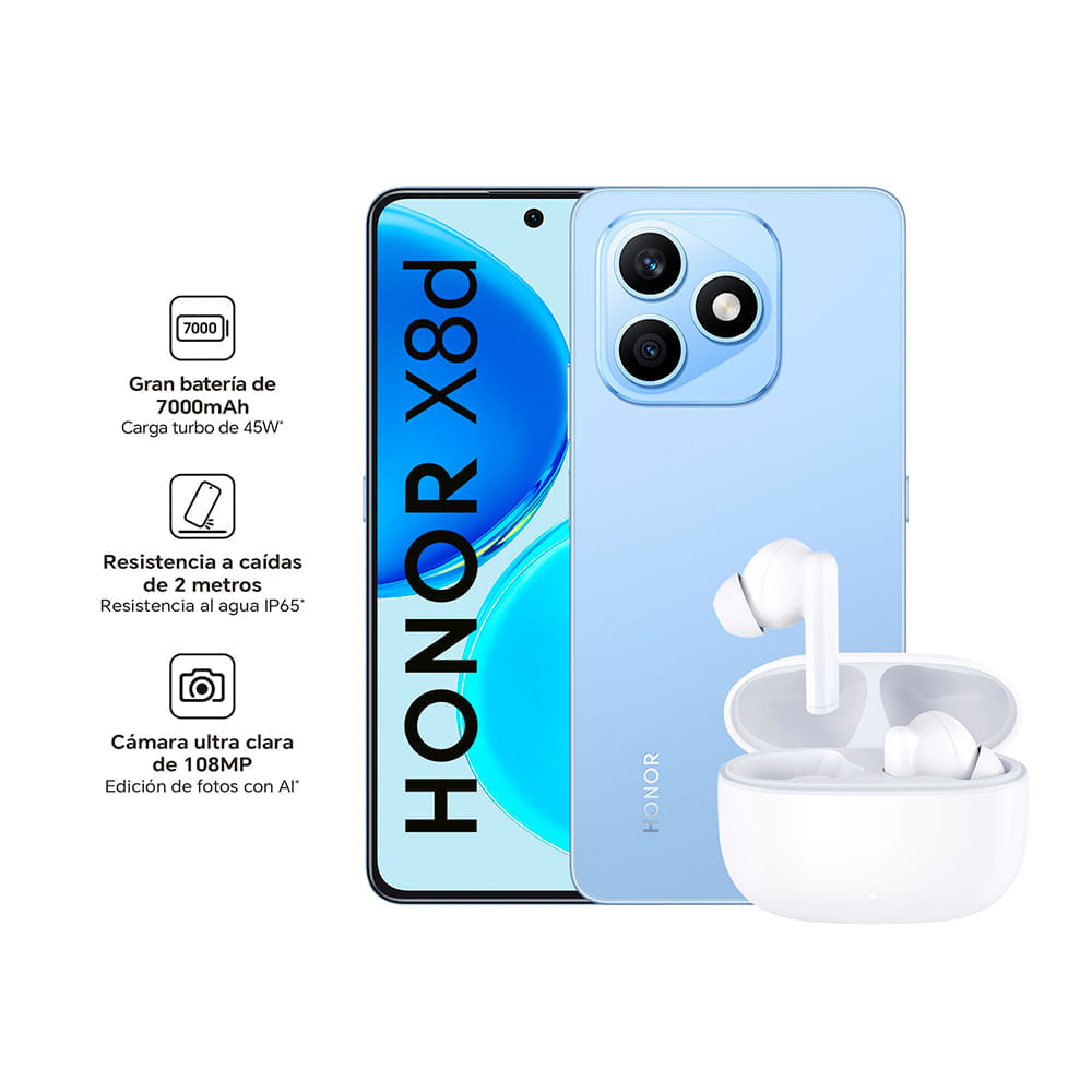 Celular Honor X8D 8GB + 256GB Blue + Buds X7 Lite