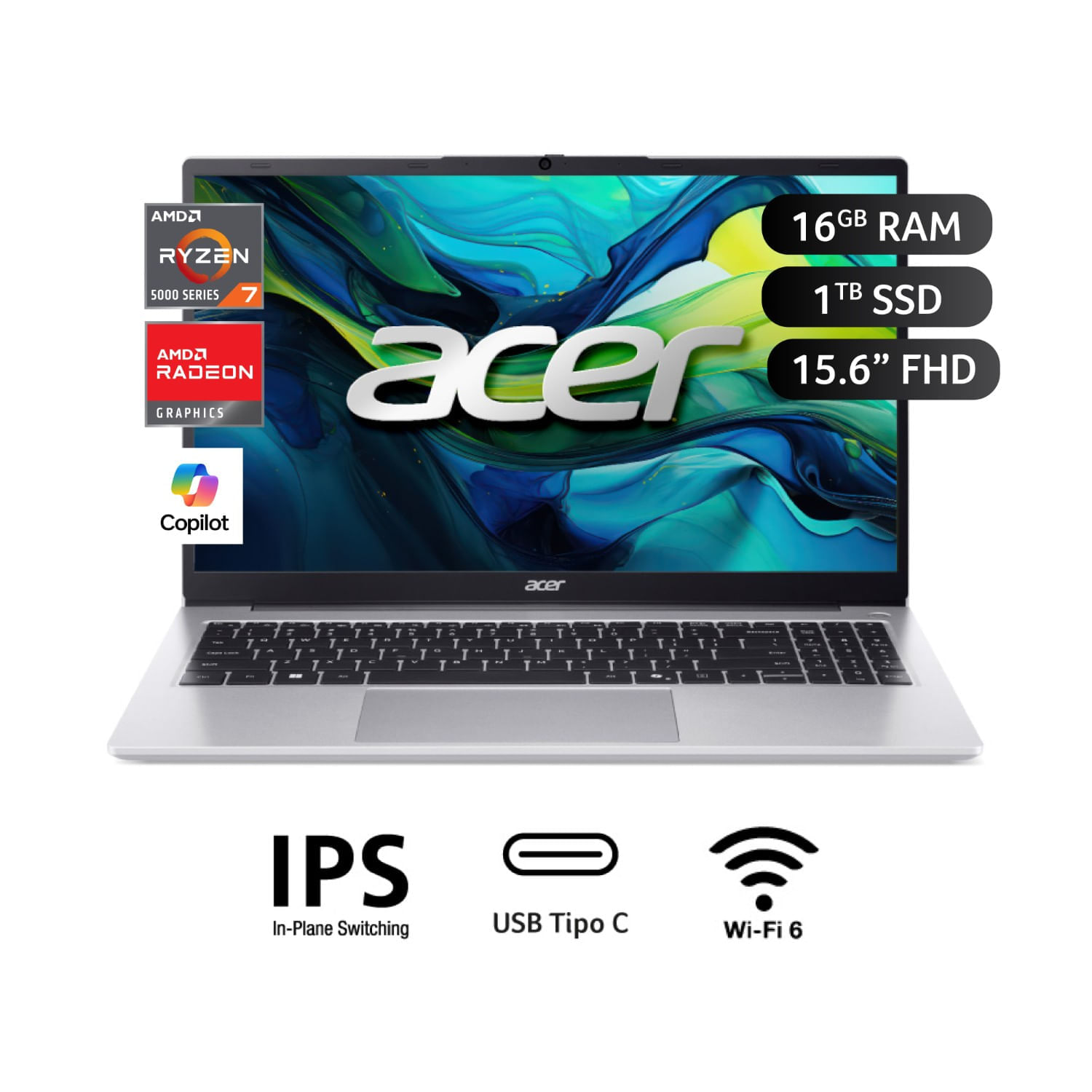 Laptop Acer Aspire Lite AMD Ryzen™ 7 5825U 16GB RAM 1TB SSD 15.6""