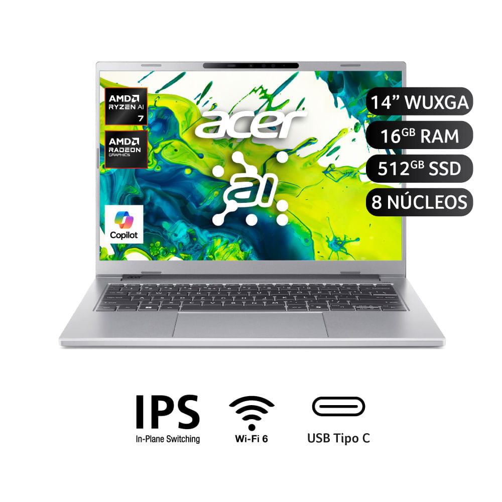 Laptop Acer A14-61M-R3S6 R7-350 16GB 512GB COPILOT+