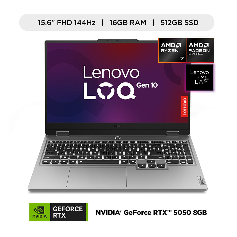 Laptop Gamer Lenovo LOQ AMD Ryzen 7 250 16GB RAM 512GB SSD RTX 5050 8GB 15.6"" FHD 144Hz