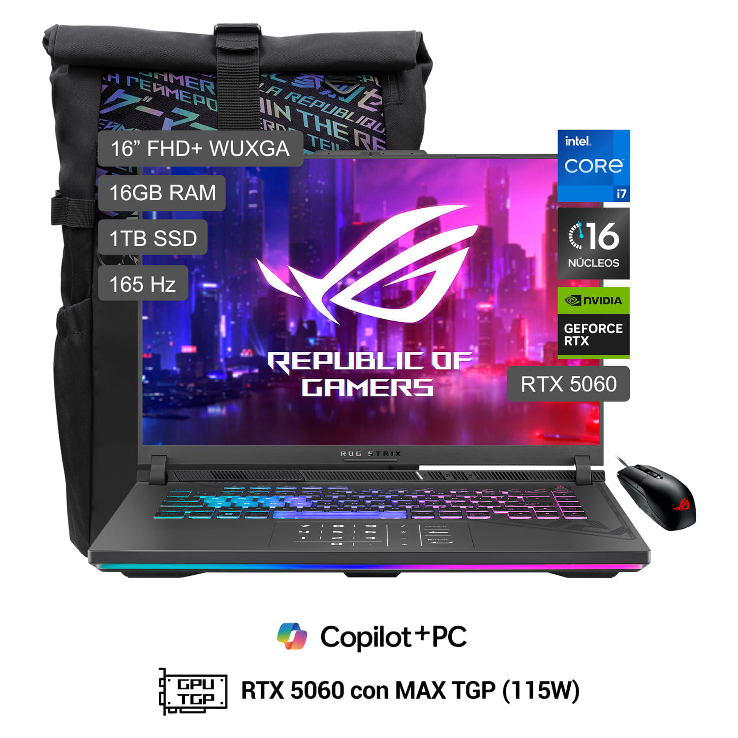 Laptop Gamer ROG Strix G16 Intel I7- 1TB SSD 16GB 8GB 16"" WUXGA Mochila + Mouse G615JMR-RV235W