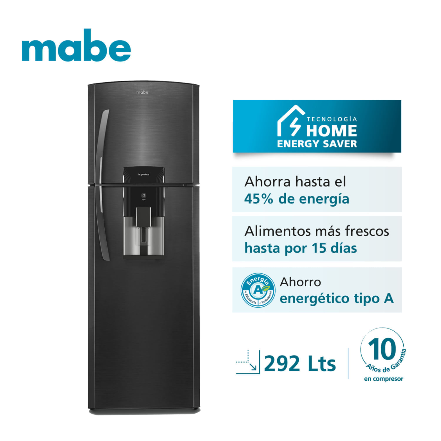 Refrigeradora Mabe No Frost RMA305FWPC 292L Black Steel