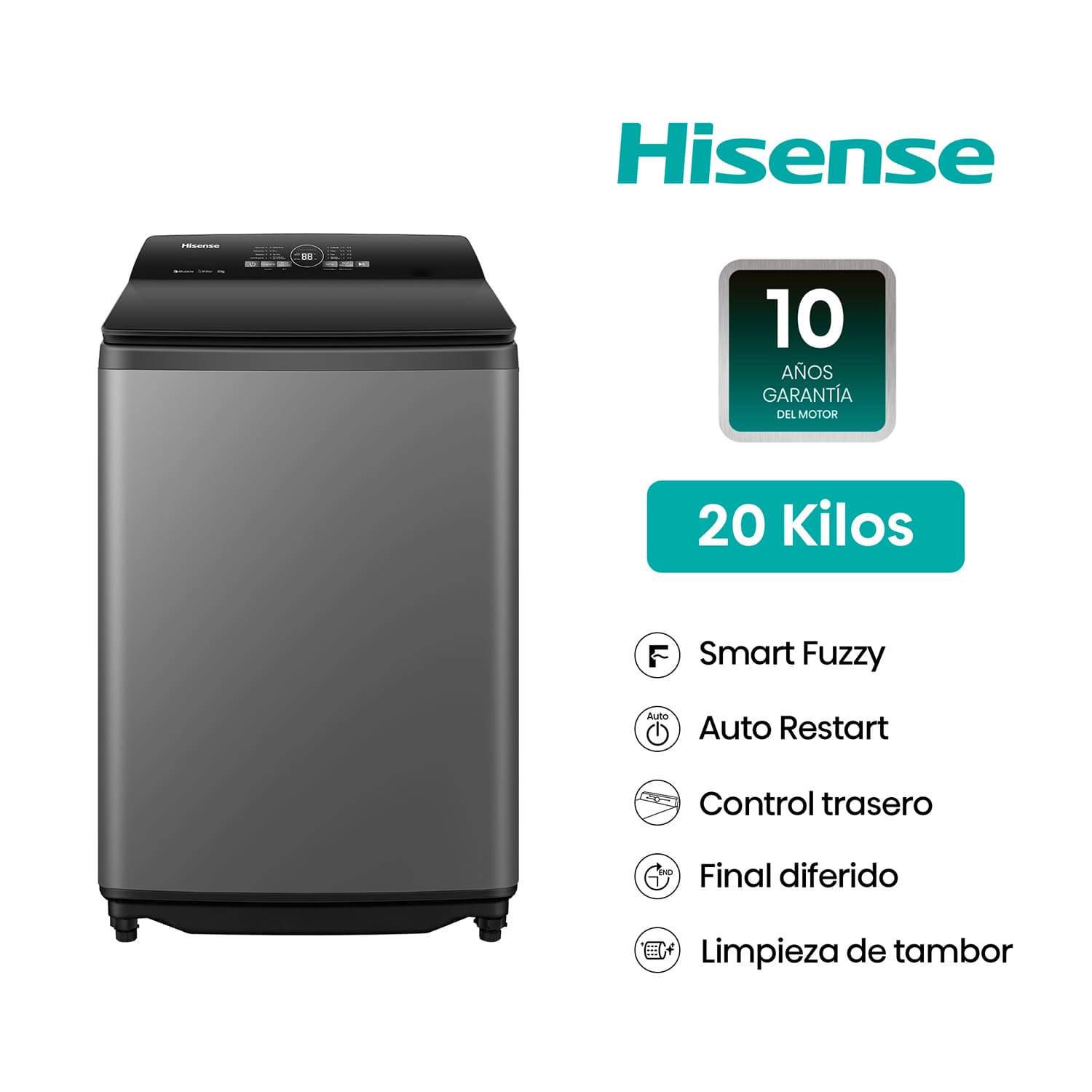 Lavadora Hisense 20Kg Carga Superior WT3i2023UT Gris