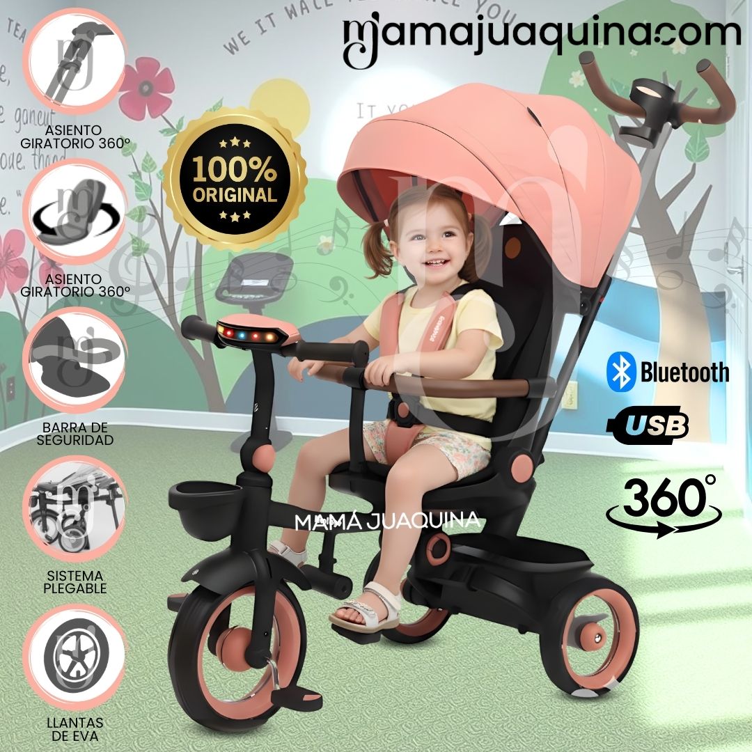 Triciclo Guiador Plegable FOLDING con Bluetooth Pink