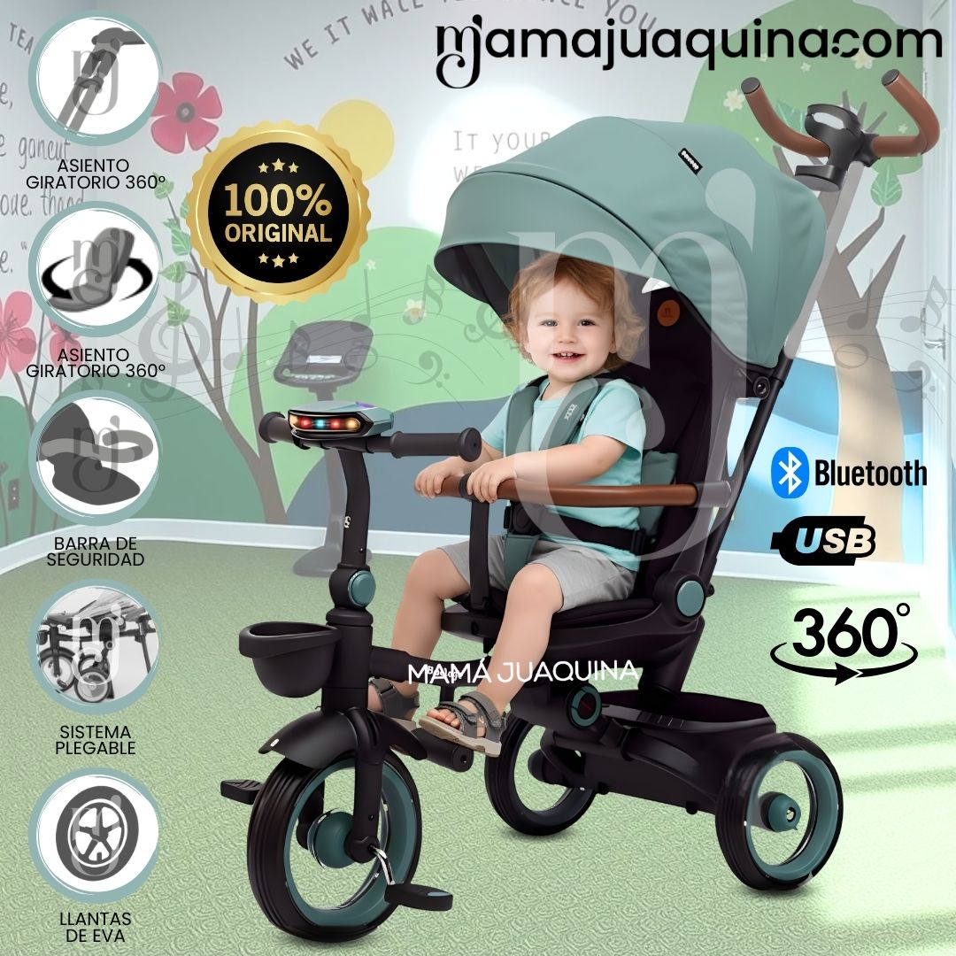 Triciclo Guiador Plegable FOLDING con Bluetooth Green