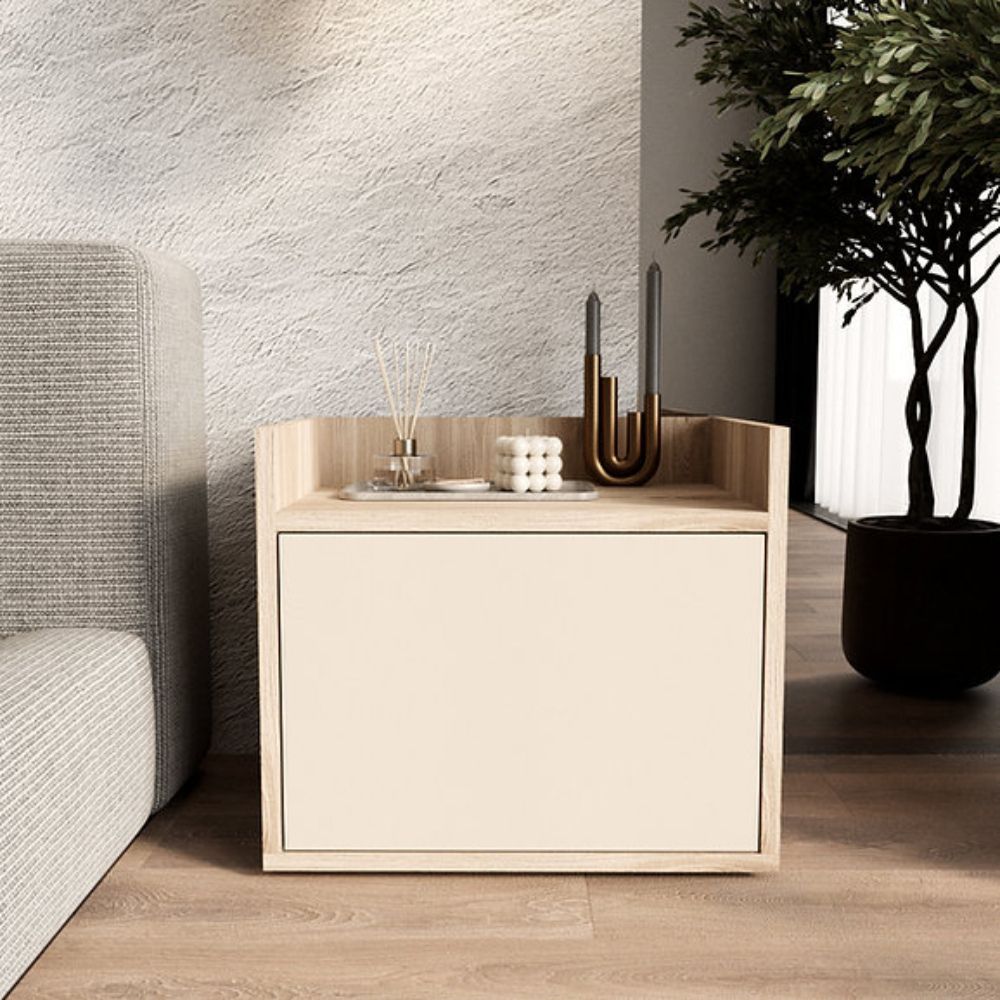 Velador Mesa de Noche Chunk Beige y Blanco - Masiva Home