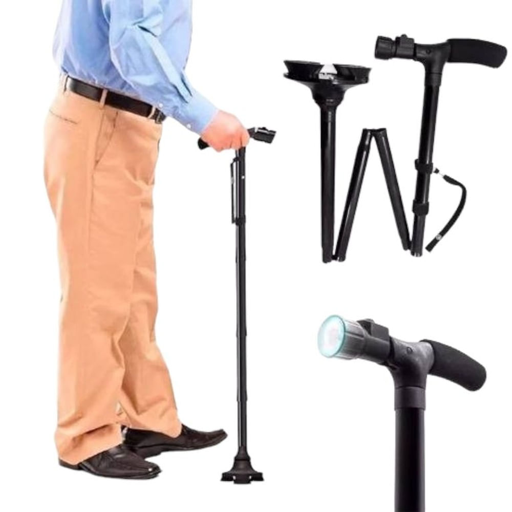 BASTON DE APOYO PARA CAMINAR PLEGABLE CON LUZ LED ORTOPEDICO