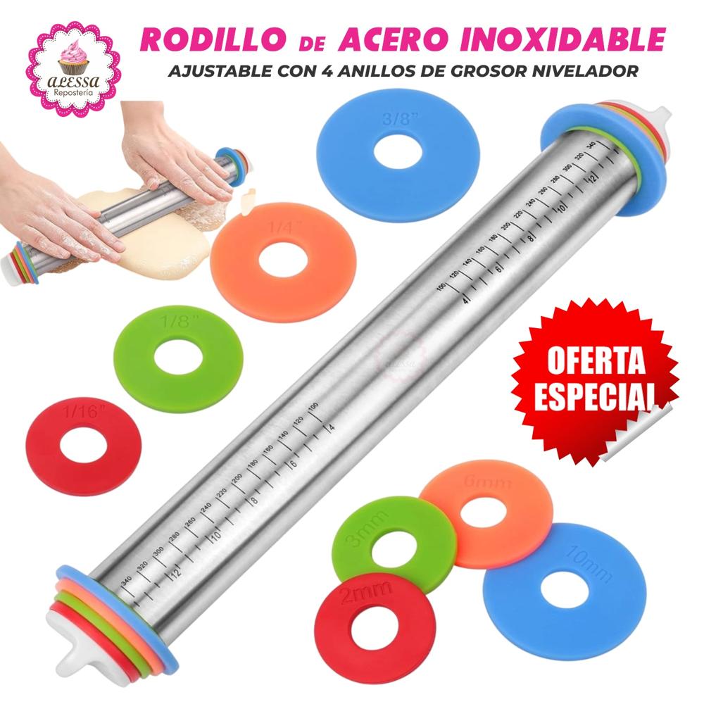 Rodillo Premium de Acero Inoxidable Ajustable con 4 Anillos de Grosor