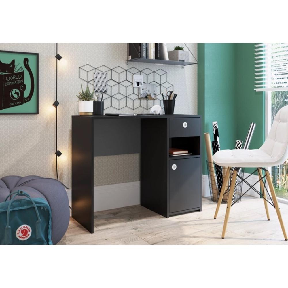 ESCRITORIO BERING CON CAJON Y ARMARIO COLOR NEGRO 90CM