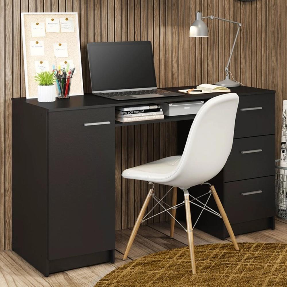 ESCRITORIO PIAVE CON 3 CAJONES 1 PUERTA ESTANTE COLOR NEGRO 136CM