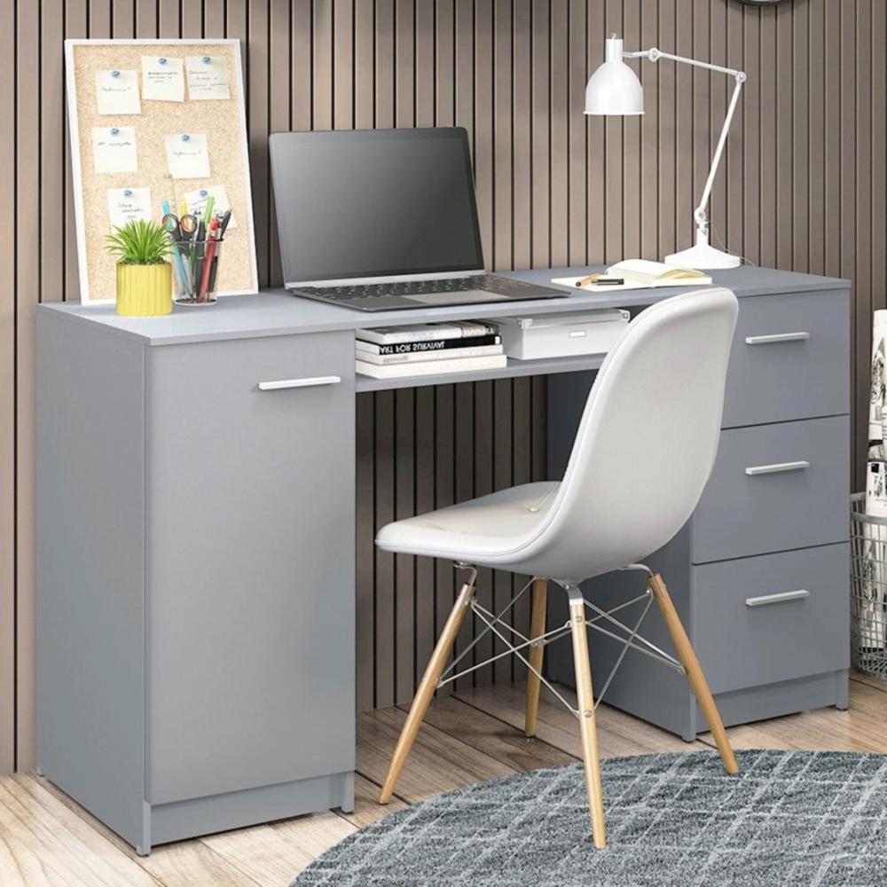 ESCRITORIO PIAVE CON 3 CAJONES 1 PUERTA ESTANTE COLOR GRIS CLARO 136CM