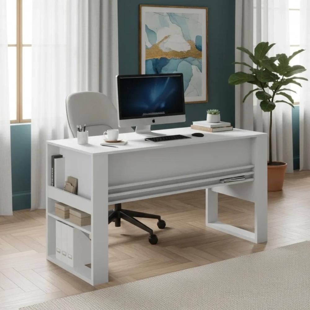 ESCRITORIO FEMAR MODERNO CON LISTONES COLOR BLANCO 127CM