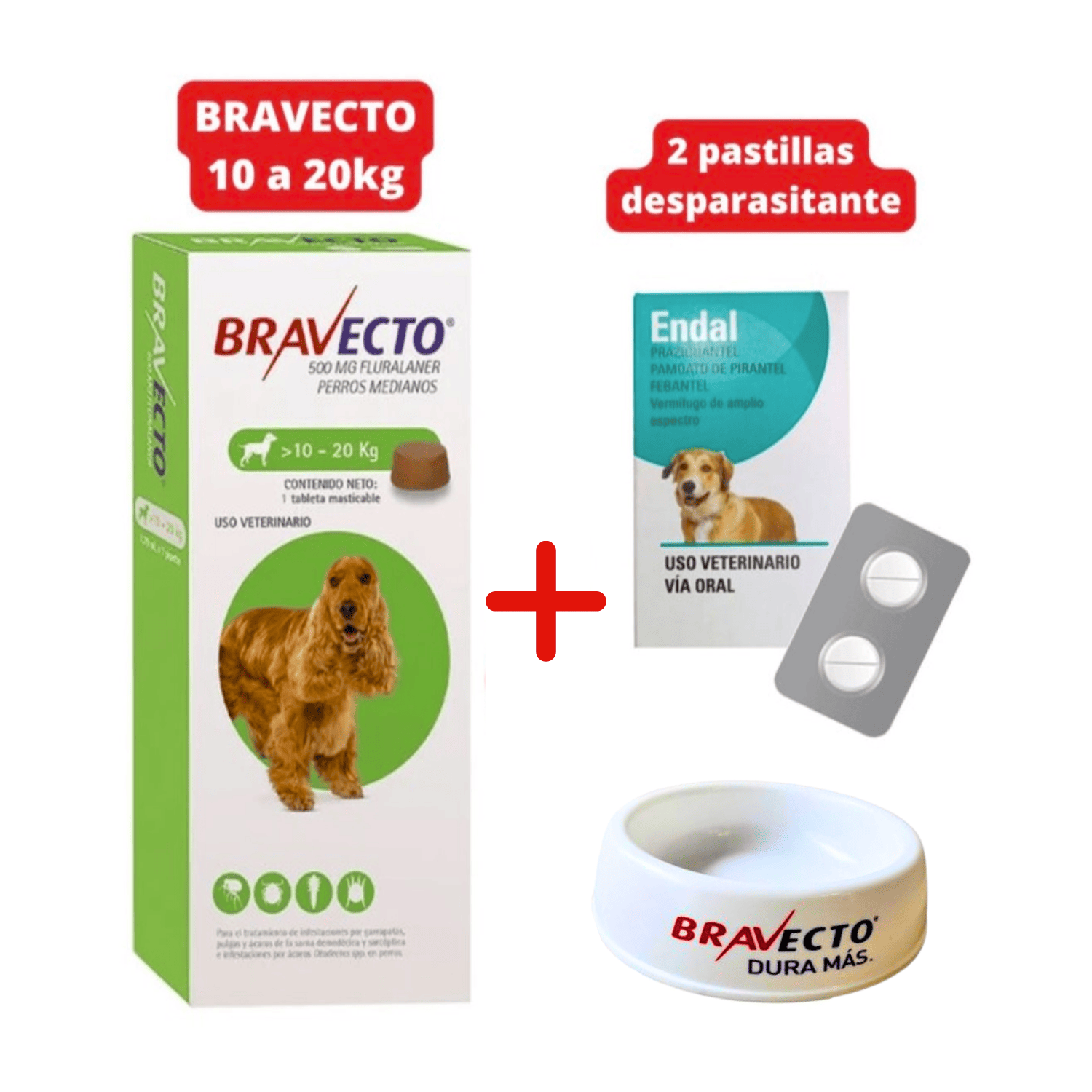 Antipulgas Bravecto para perros de 10 a 20 kg más Endal y Plato Bravecto