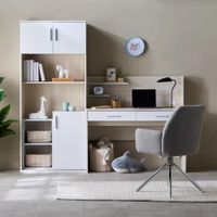 ESCRITORIO - ARMARIO KAMBER CON 2 CAJONES 3 PUERTAS ROBLE BLANCO