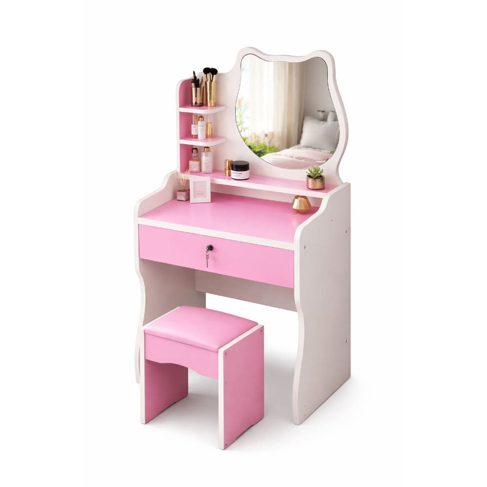 Tocador Maquillaje Niñas Con Espejo Estilo Gato Taburete Para Dormitorio 190340-F