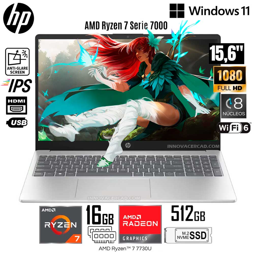 Laptop HP 255 G10 Ryzen 7 7730U RAM 16GB 512GB SSD 15.6 Full HD Windows 11