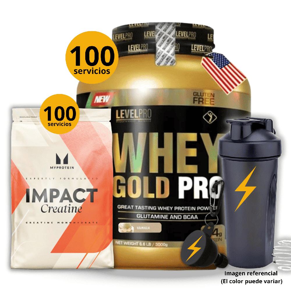 Proteína Whey gold pro de 3kg Vainilla - Creatina Myprotein de 500gr - regalos