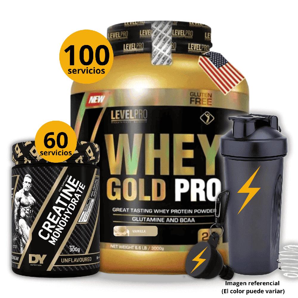 Proteína Whey gold pro de 3kg Vainilla - Creatina DY de 300gr -regalos