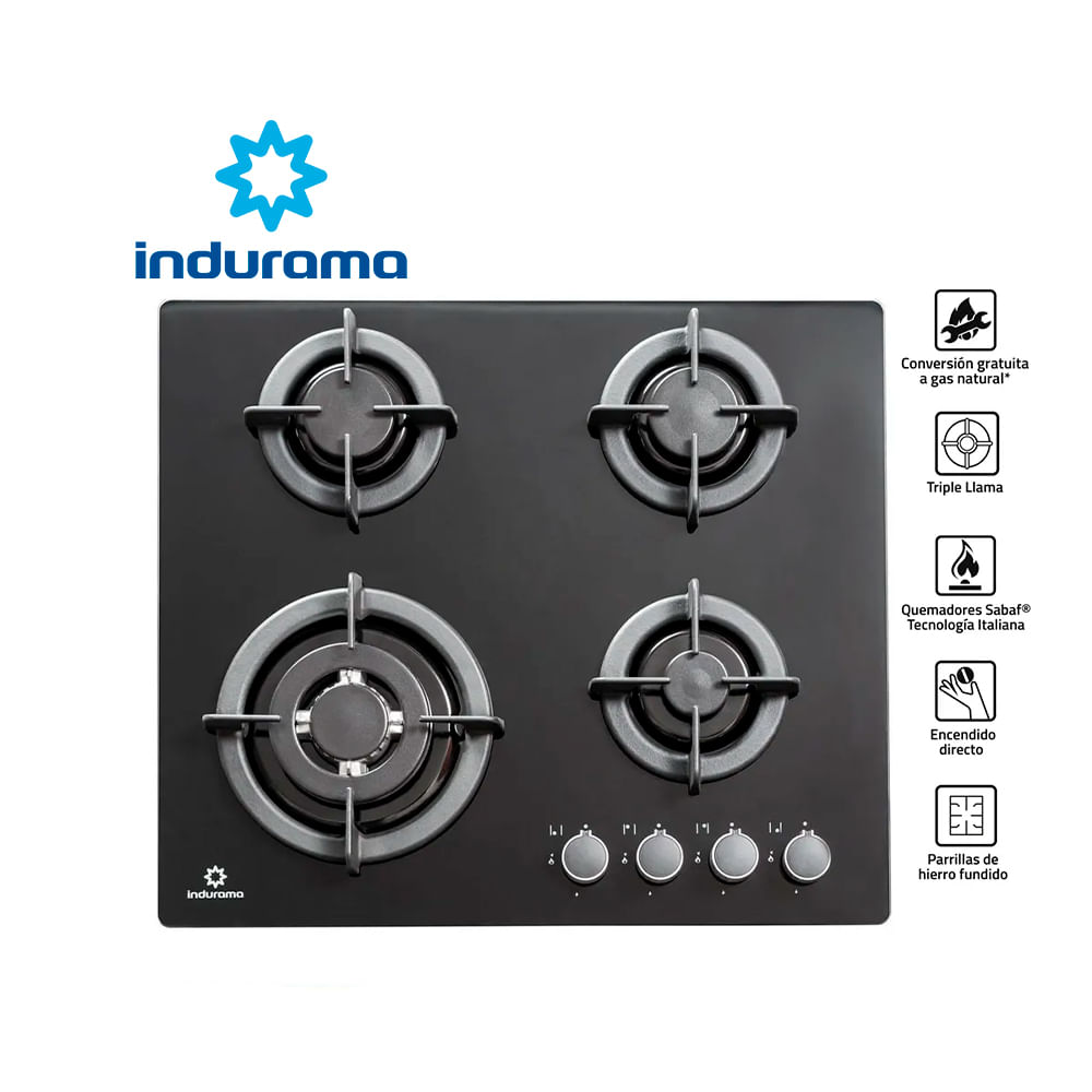 Encimera Indurama Multigas EGI-604VDNEG 4 Quemadores