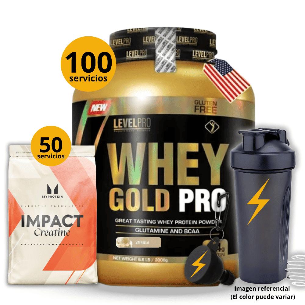 Proteína Whey gold pro de 3kg Vainilla - Creatina Myprotein de 250gr - regalos
