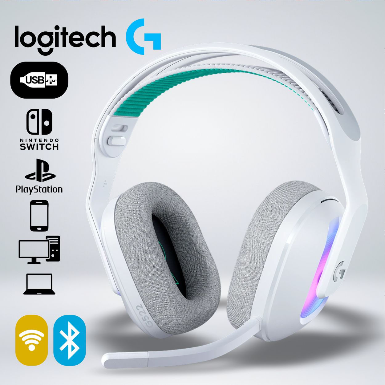 AUDIFONO GAMER G522 LGHTSPEED LIGHTSYNC RGB 90Hhrs BLUETOOTH G HUB BLUEVOICE BLANCO