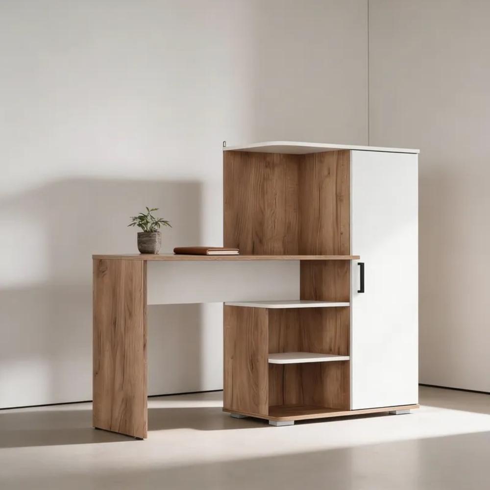 ESCRITORIO MODERNO LAREZA CON ARMARION Y ESTANTES ROBLE 145CM