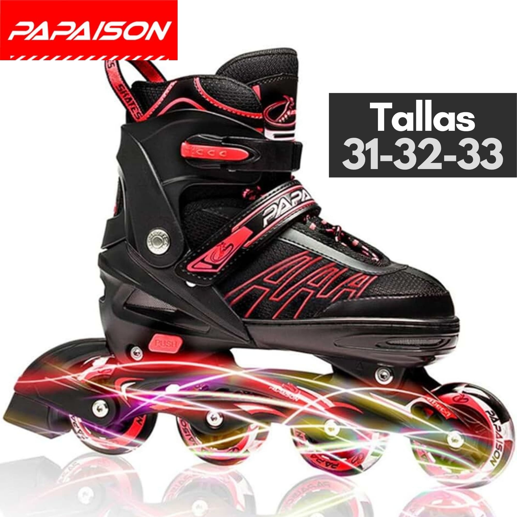 Patines en Línea Ajustables A01 - Rojo - Tallas 31-32-33 ABEC-7 82A con Luces LED Frame de Aluminio