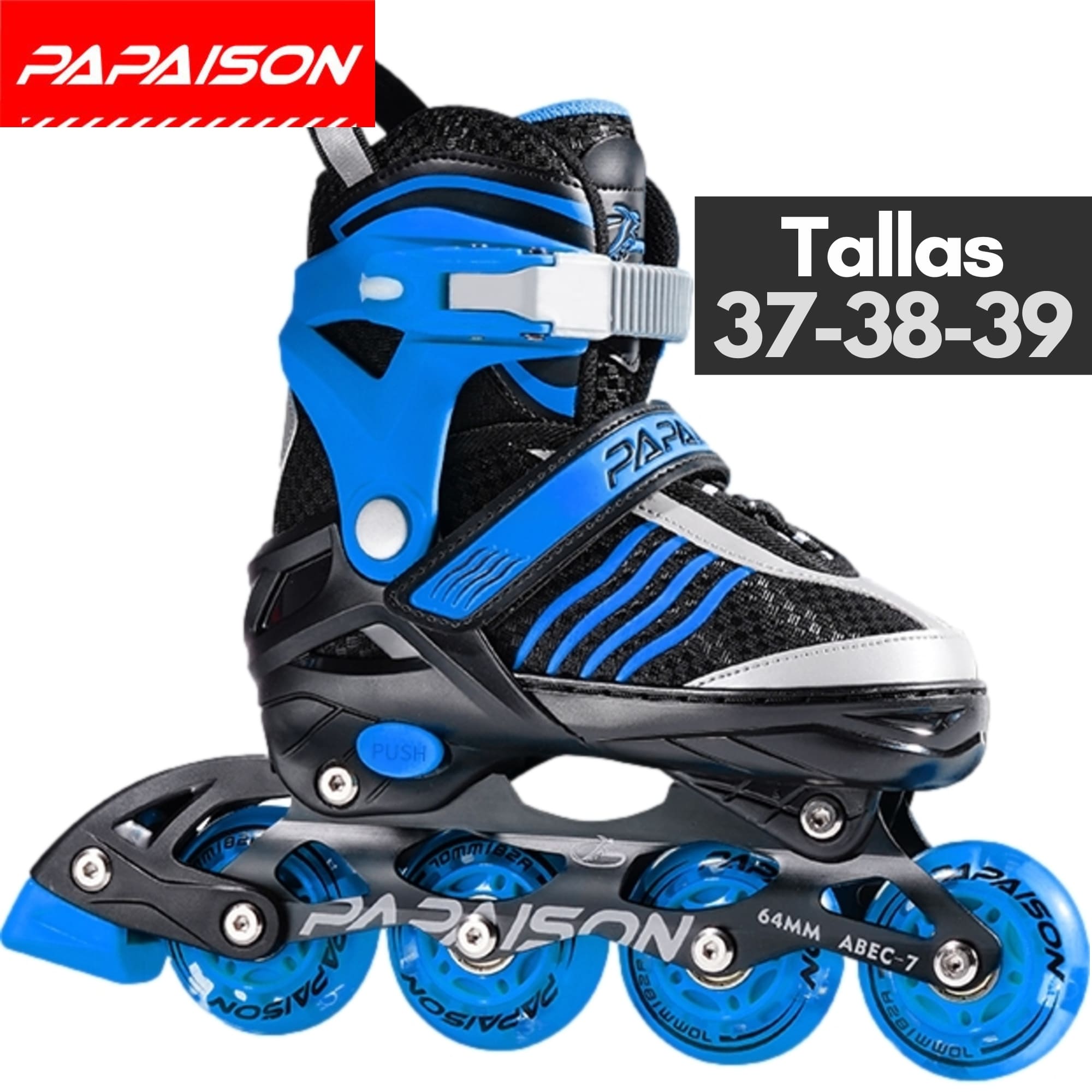 Patines en Línea Ajustables A08 - Azul - Tallas 37-38-39 ABEC-7 82A Frame de Aluminio