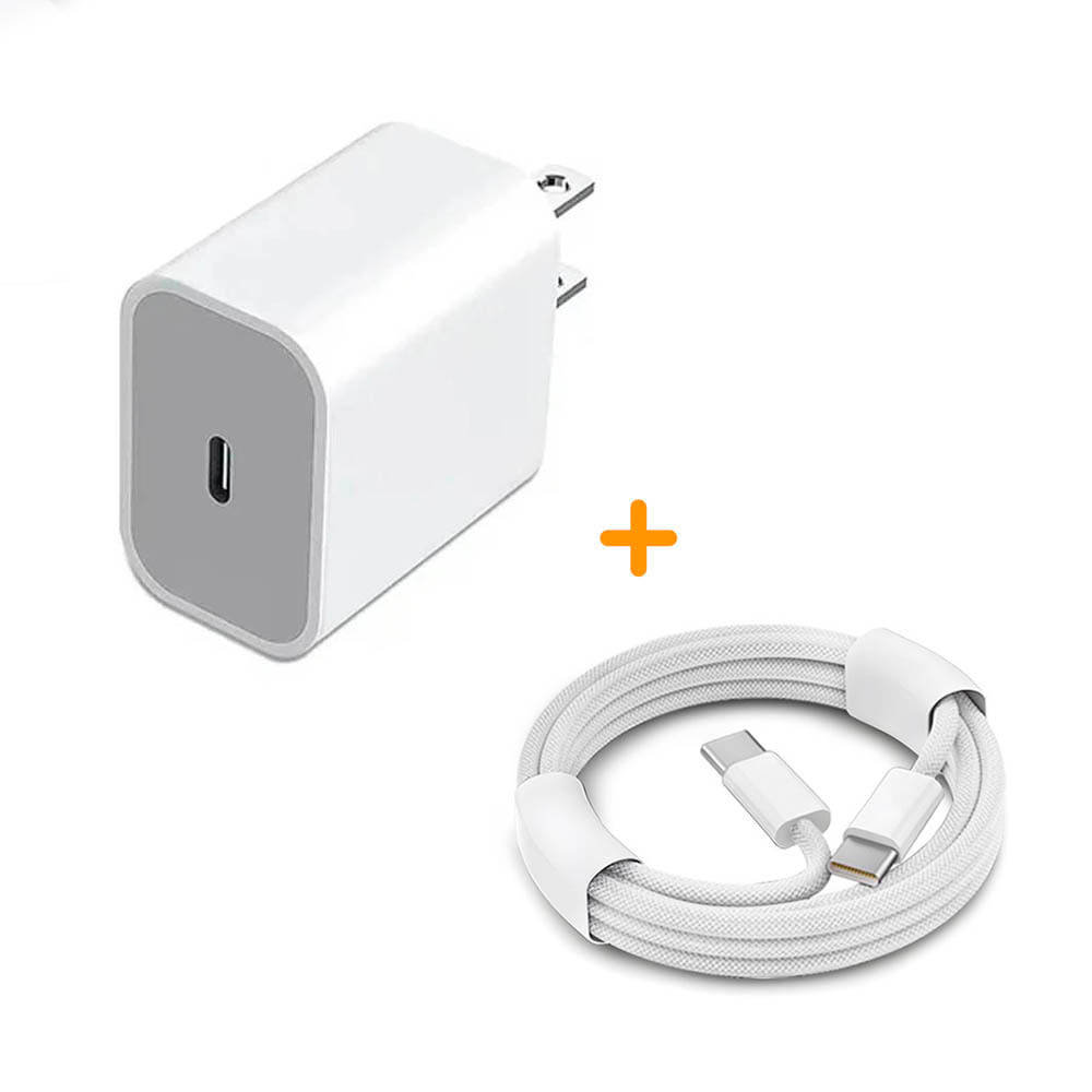 Combo Cubo Adaptador 20W y Cable Tipo C a C para iPhone