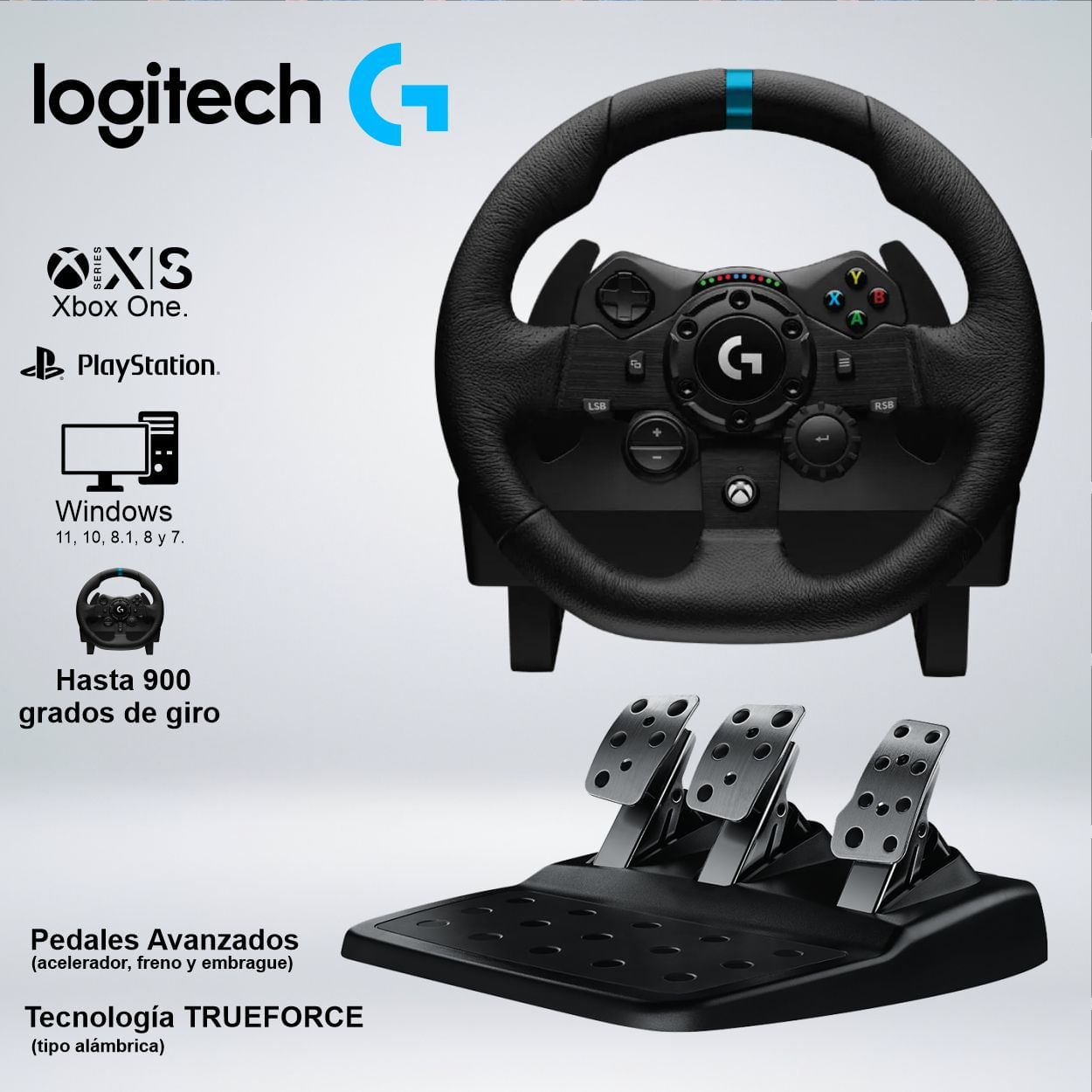 TIMON CON PEDAL LOGITECH G923 TRUEFORCE Xbox Series X-S Xbox One Playstation PC