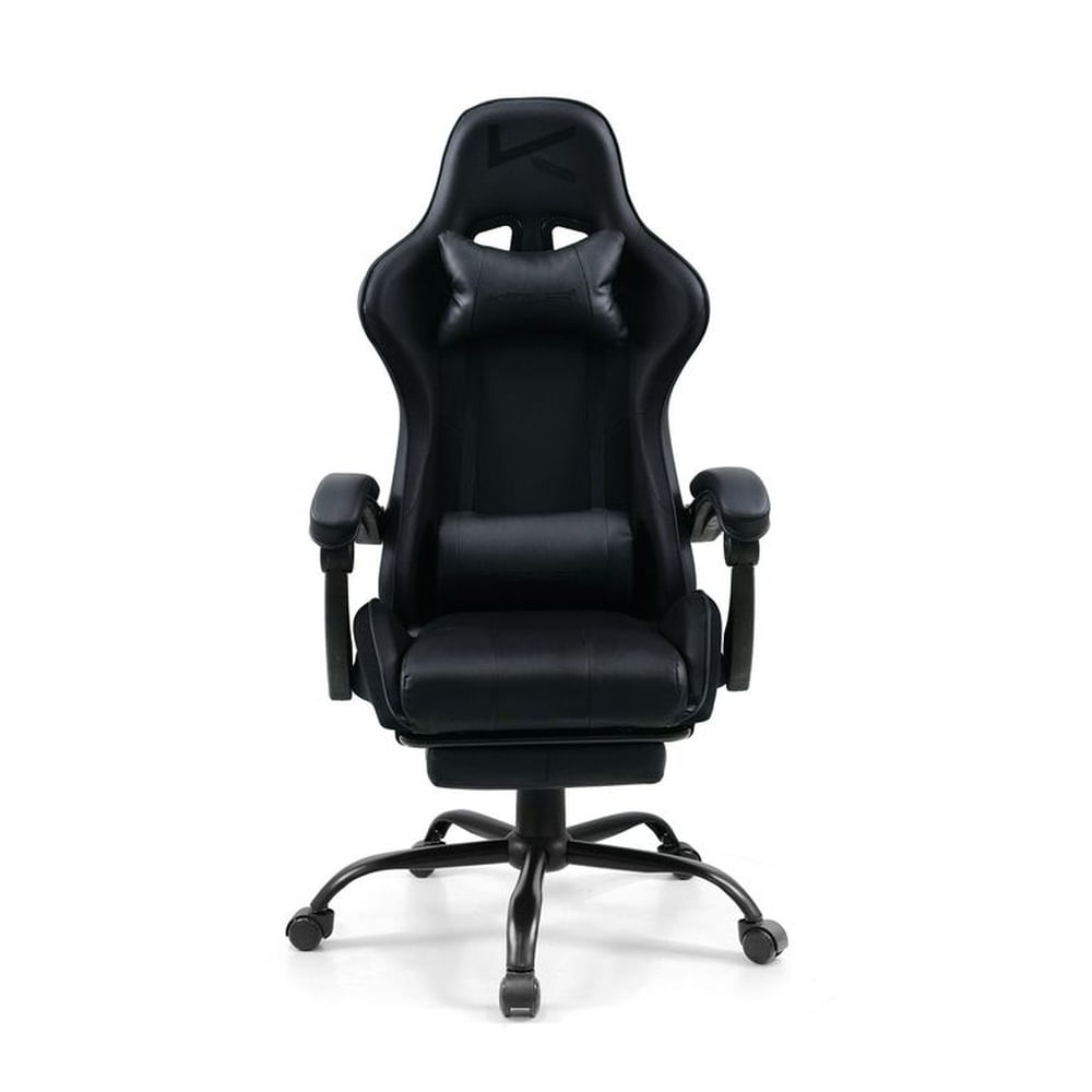 Silla Gamer Kuzler Negra Masajeador Lumbar Reposapiés y Base Metálica RIK-101AB