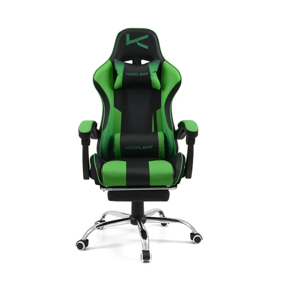 Silla Gamer Kuzler Verde Masajeador Lumbar Reposapiés y Base Metálica RIK-101G