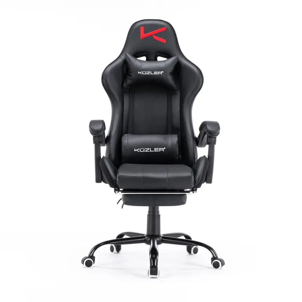 Silla Gamer Kuzler Negra Masajeador Lumbar Reposapiés y Base Metálica RIK-101N