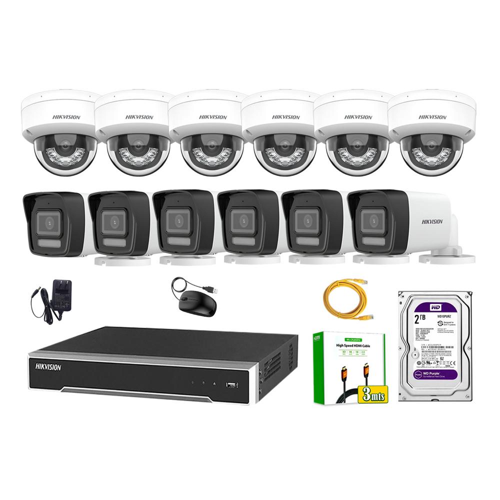 Kit 12 Cámara Seguridad Hikvision IP POE 4MP Audio Incorporado HDMI 3M Disco 2TB