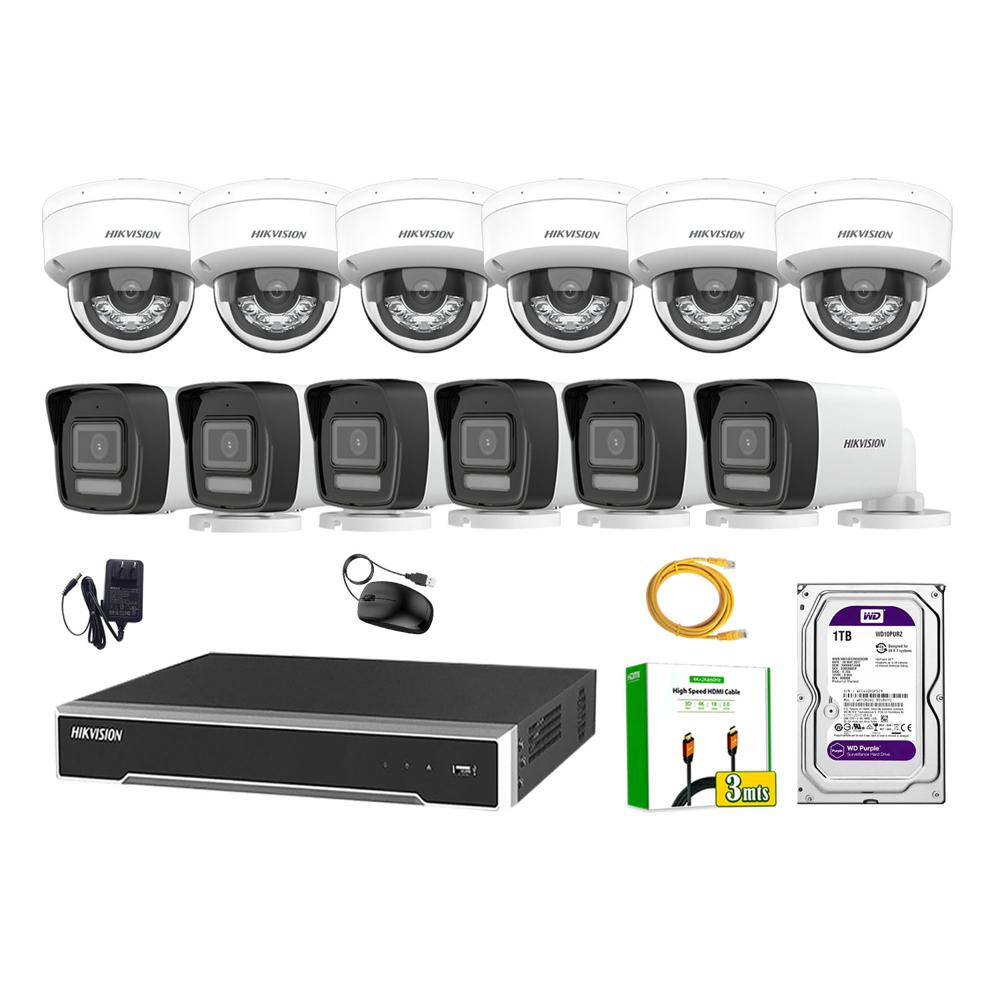 Kit 12 Cámara Seguridad Hikvision IP POE 4MP Audio Incorporado HDMI 3M Disco 1TB