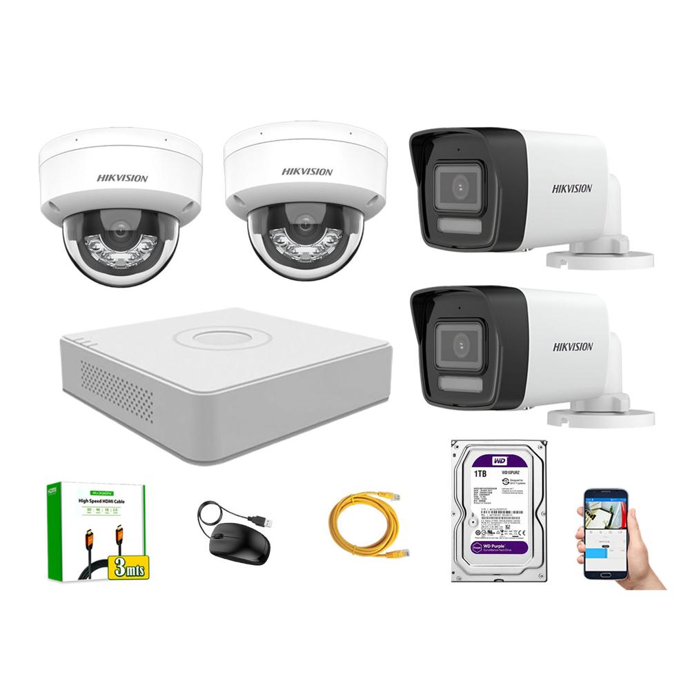 Kit 4 Cámara Seguridad Hikvision IP POE 4MP Audio Incorporado HDMI 3M Disco 1TB