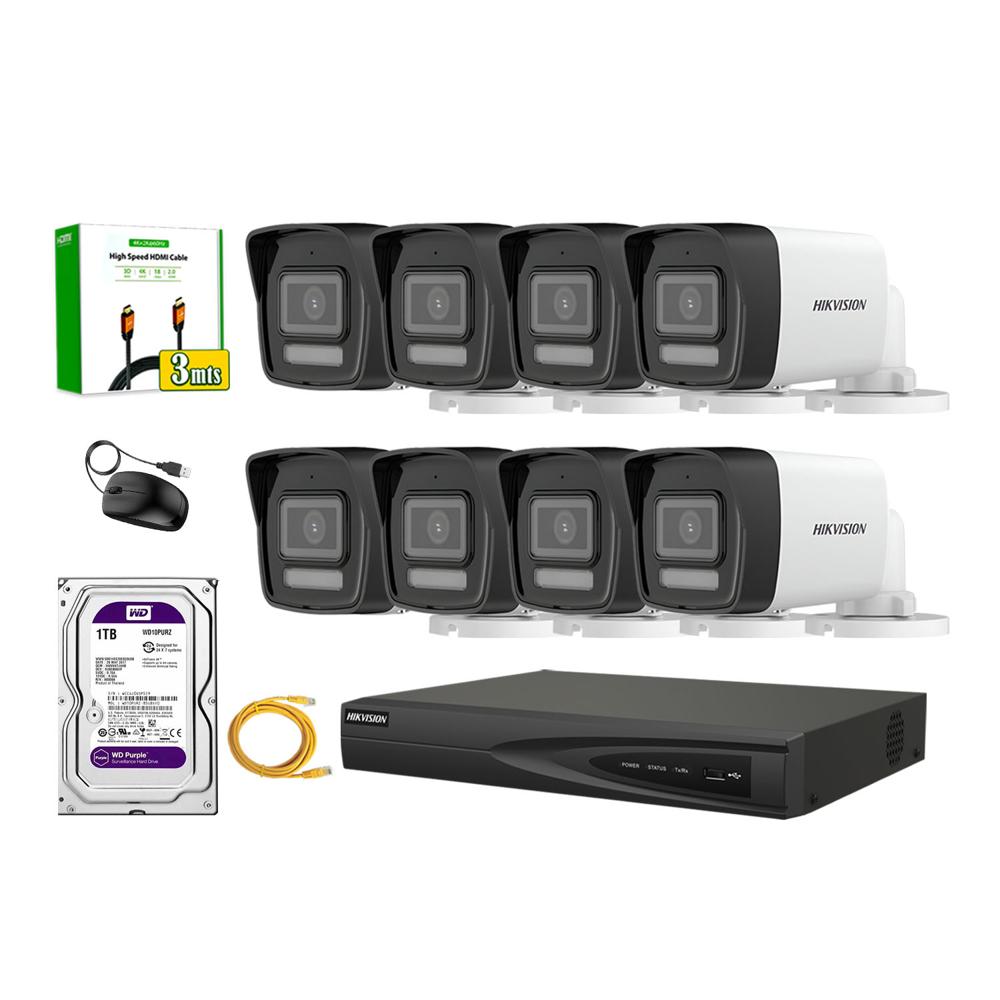 Kit 8 Cámara Seguridad Hikvision IP POE 4MP Tubo Audio Incorporado Disco 1TB