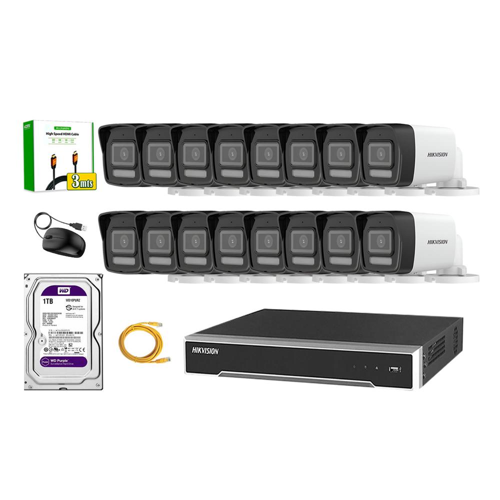 Kit 16 Cámara Seguridad Hikvision IP POE 4MP Tubo Audio Incorporado Disco 1TB