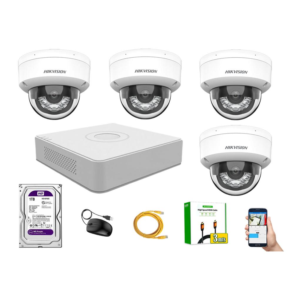 Kit 4 Cámara Seguridad Hikvision IP POE 4MP Domo Audio Antivandálico Disco 1TB