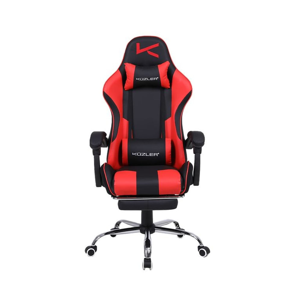 Silla Gamer Kuzler Roja Masajeador Lumbar Reposapiés y Base Metálica RIK-101RE