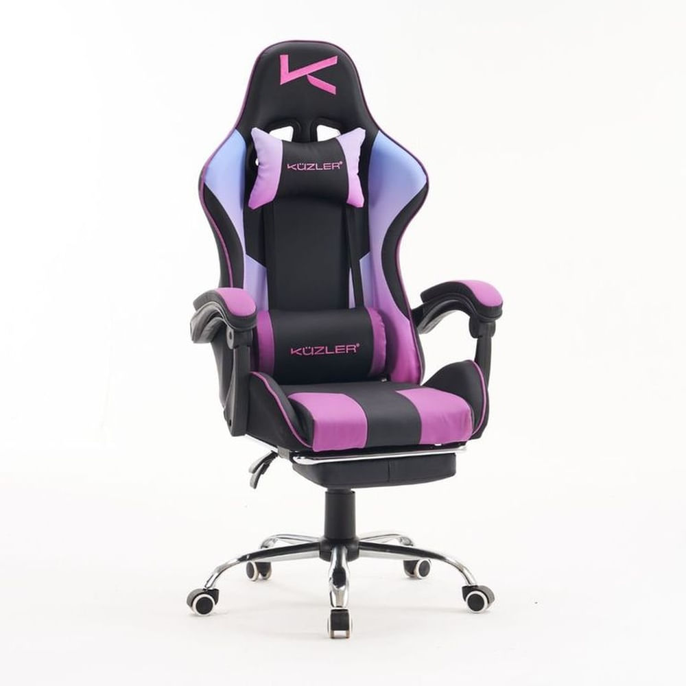 Silla Gamer Kuzler Morada Masajeador Lumbar Reposapiés y Base Metálica RIK-101M