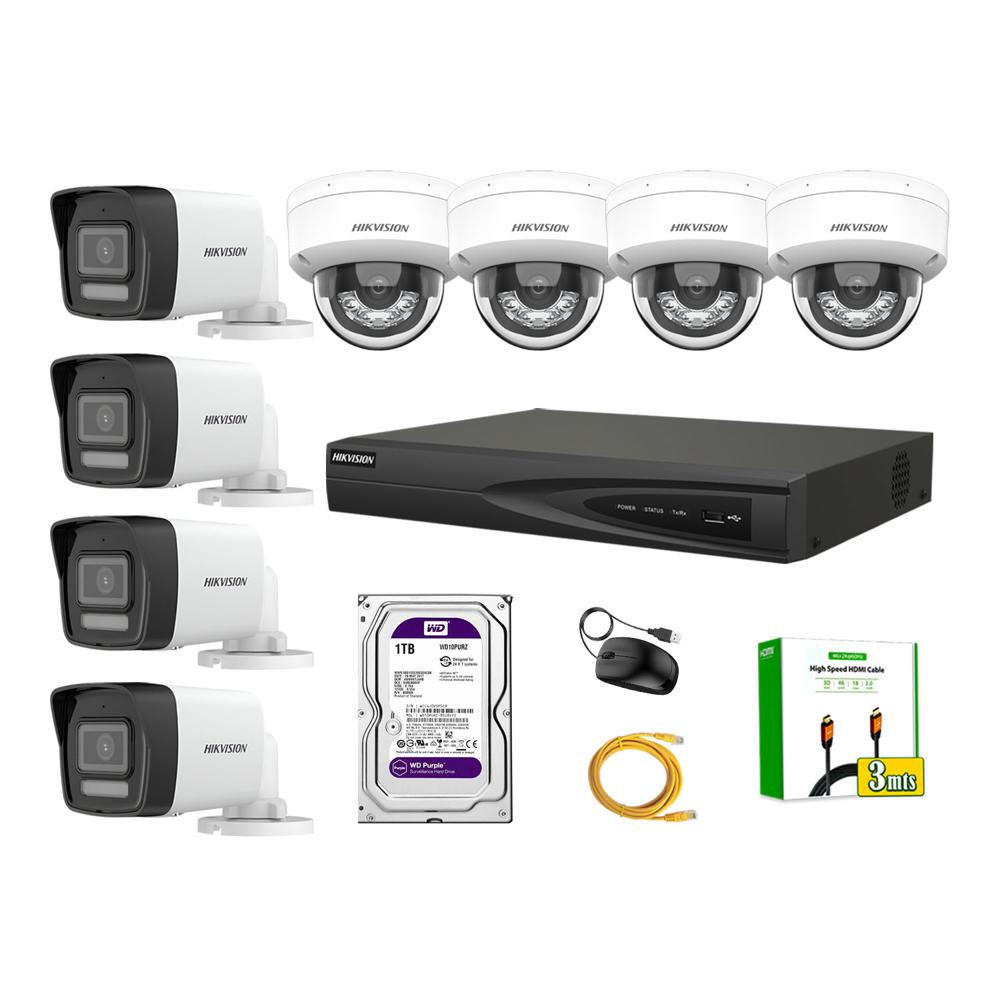 Kit 8 Cámara Seguridad Hikvision IP POE 4MP Audio Incorporado HDMI 3M Disco 1TB