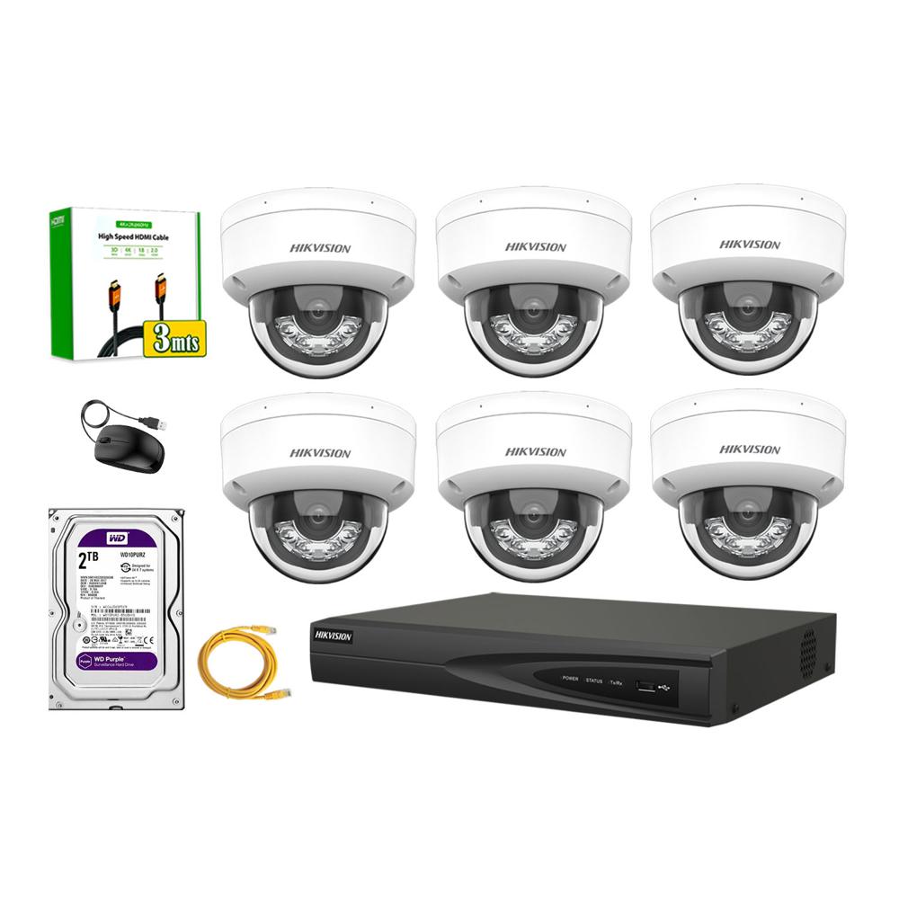 Kit 6 Cámara Seguridad Hikvision IP POE 4MP Domo Audio Antivandálico Disco 2TB
