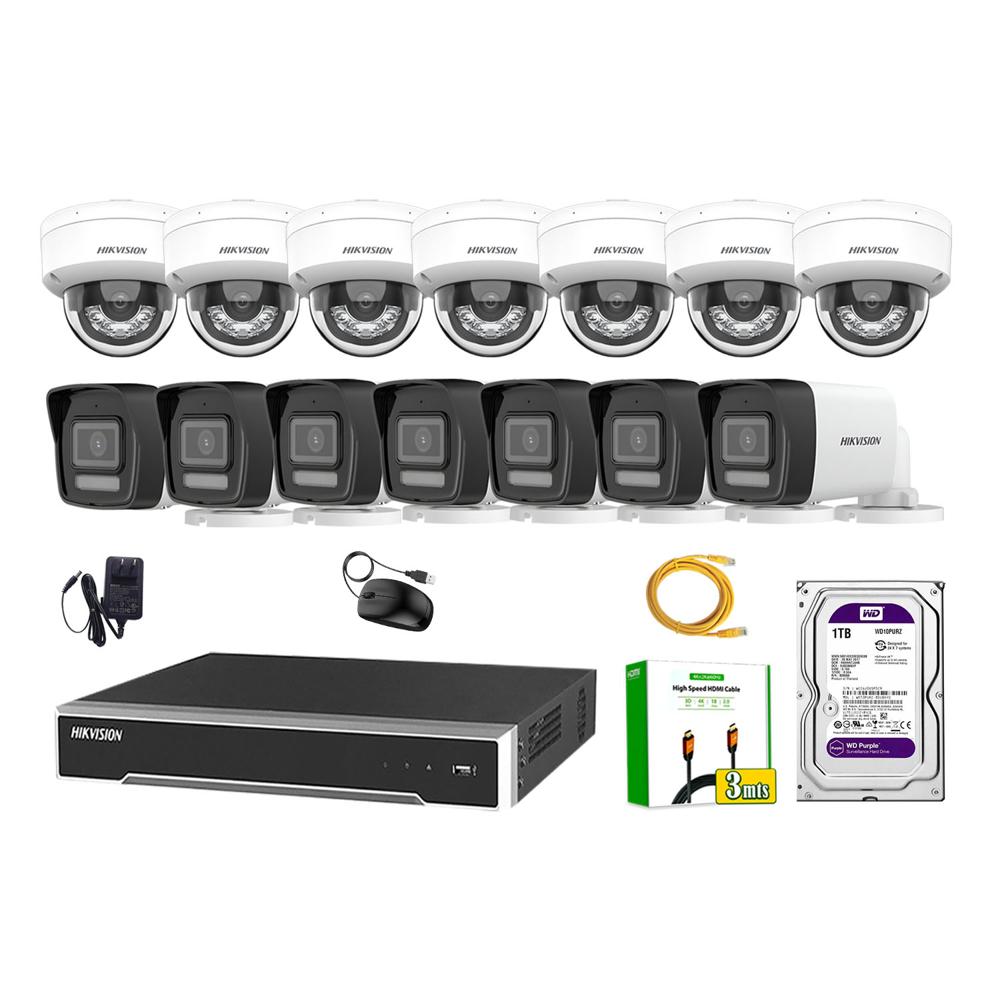 Kit 14 Cámara Seguridad Hikvision IP POE 4MP Audio Incorporado HDMI 3M Disco 1TB