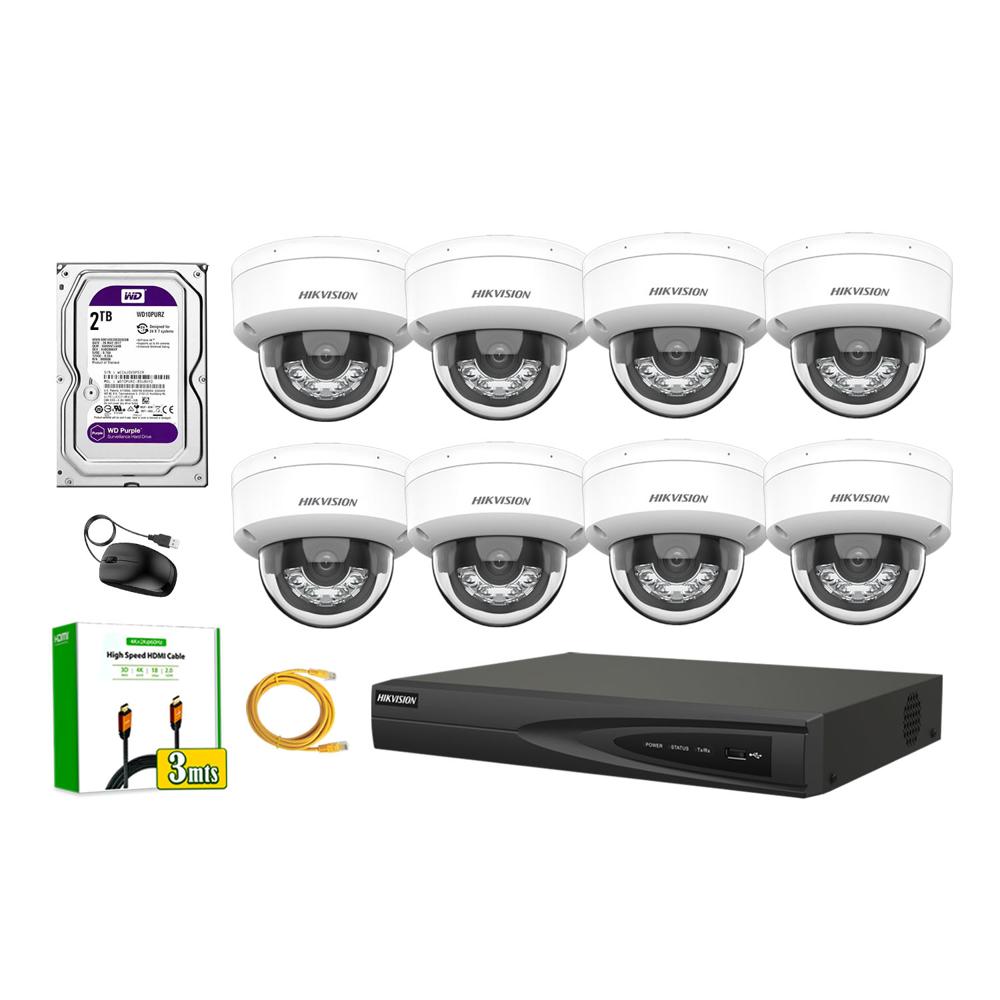 Kit 8 Cámara Seguridad Hikvision IP POE 4MP Domo Audio Antivandálico Disco 2TB