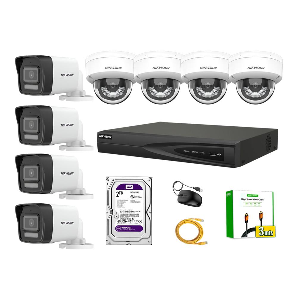 Kit 8 Cámara Seguridad Hikvision IP POE 4MP Audio Incorporado HDMI 3M Disco 2TB
