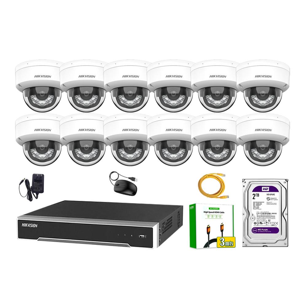 Kit 12 Cámara Seguridad Hikvision IP POE 4MP Domo Audio Antivandálico Disco 2TB